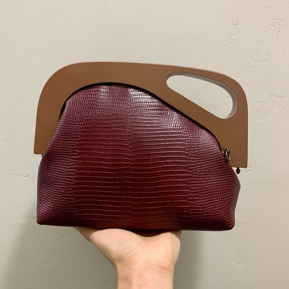 Handmade Genuine Embossed Leather Wooden Frame Clutch/Crossbody/Evening Bag - Picture 3 of 14